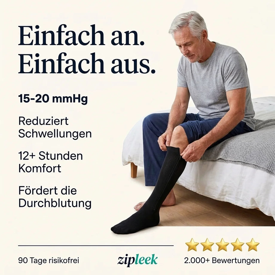 Einfach an, einfach aus: Reißverschluss-Kompressionsstrumpf am Morgen